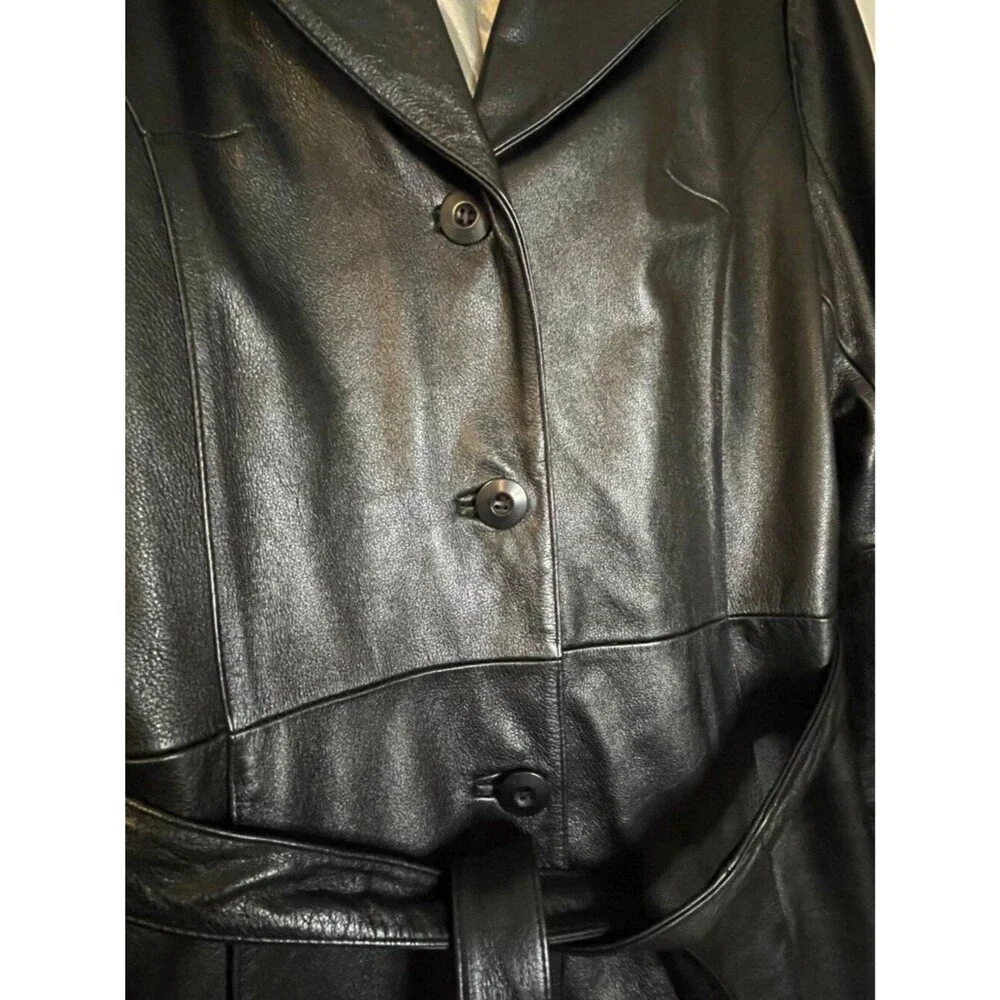 Wilsons Leather Black Genuine Leather Belted Coat Jacket Women’s L Thinsulate